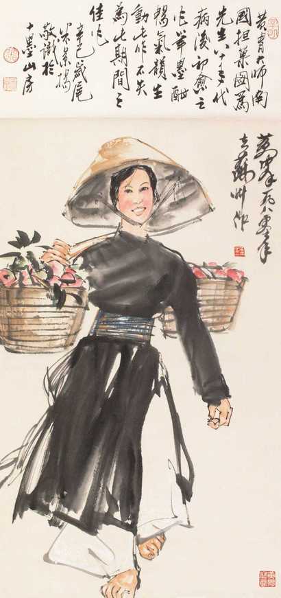 黄胄 担果图 立轴